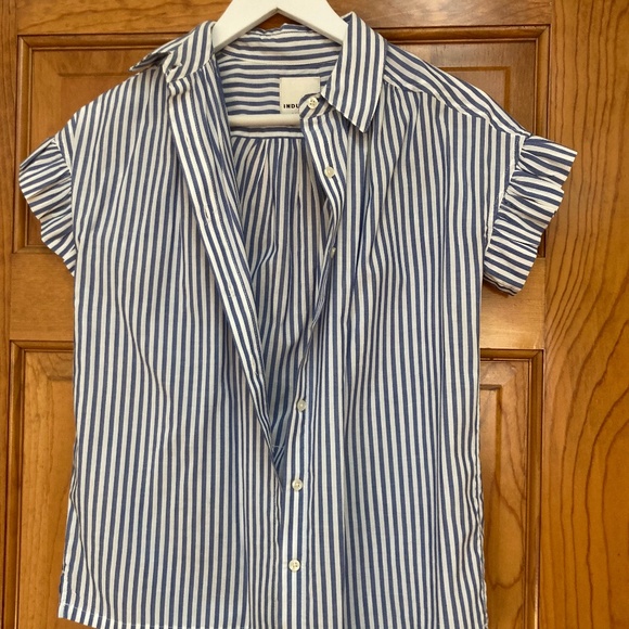 Pinstripe Button Down Shirt Blue/White Size XS - Picture 3 of 7